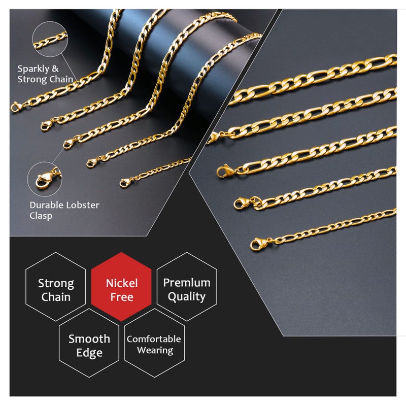 Monily Chain for Men & Women 18K Real Gold Plated Stainless Steel Figaro Necklace 4MM 16 Inches - Image 5
